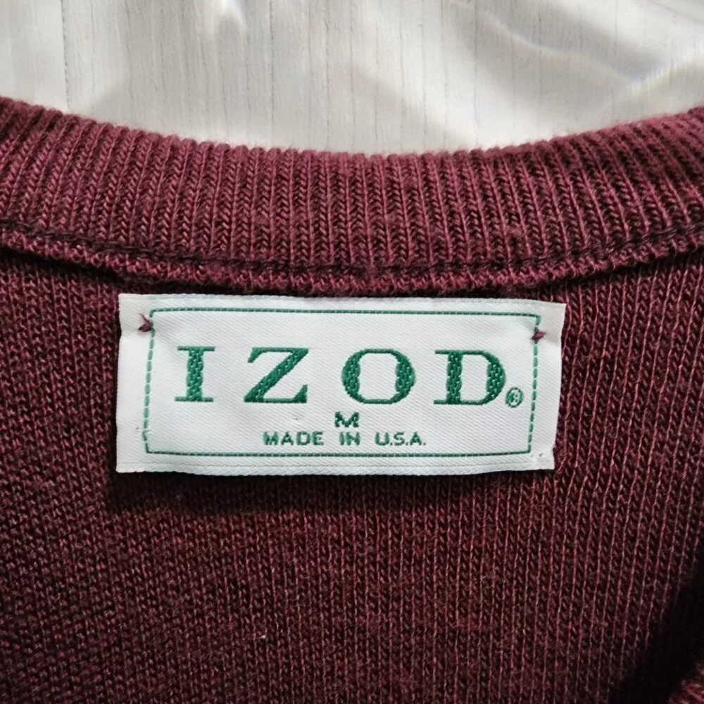 Vtg Izod Mens V-Neck Pullover‎ Sleeveless Sweater Vest Golf Red Maroon USA Sz M